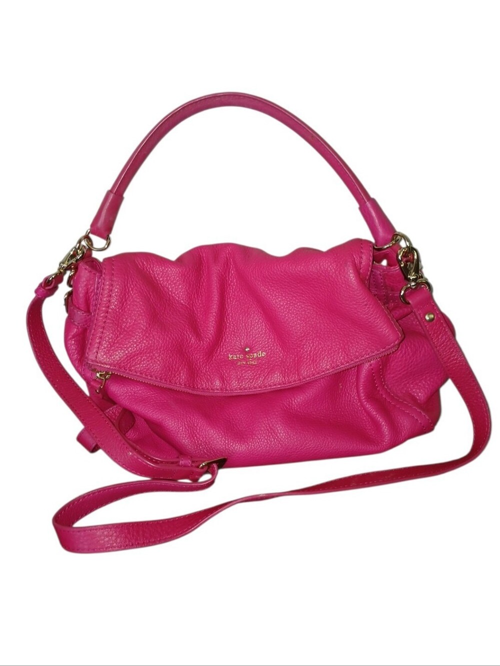 kate spade Hot Pink Pebbled Leather Shoulder Bag With Removable Strap